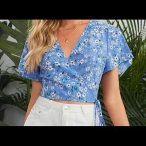 Floral Print Side Tie Blouse